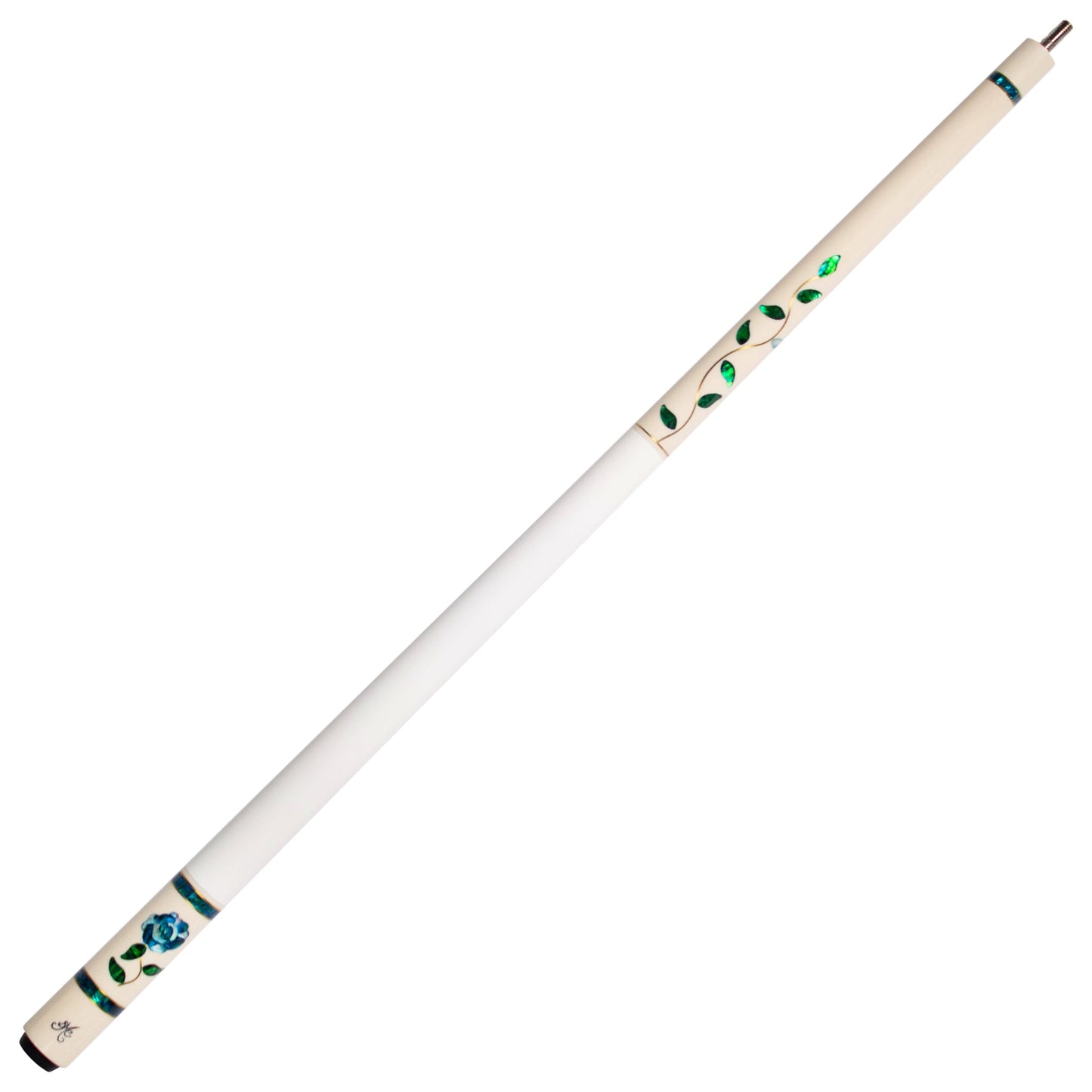 BMC Glass Rose White and Blue Meucci Pool Cue Full