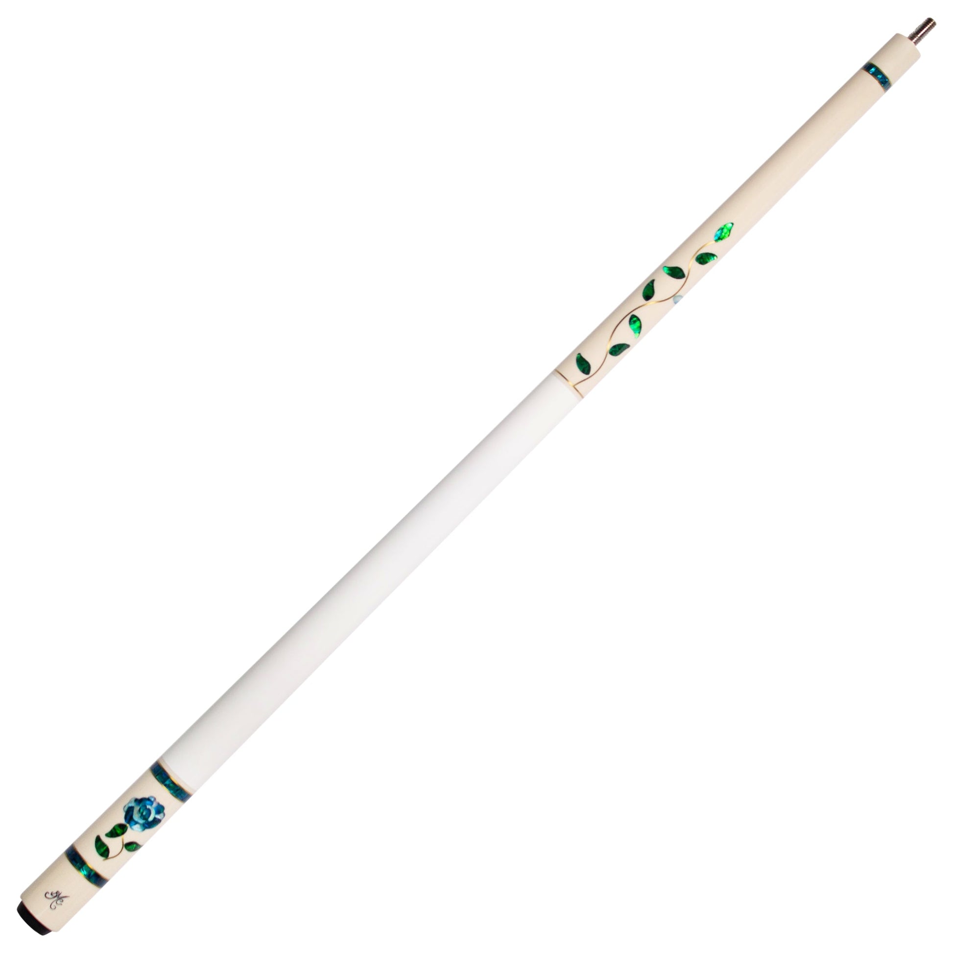 BMC Glass Rose White and Blue Meucci Pool Cue Full