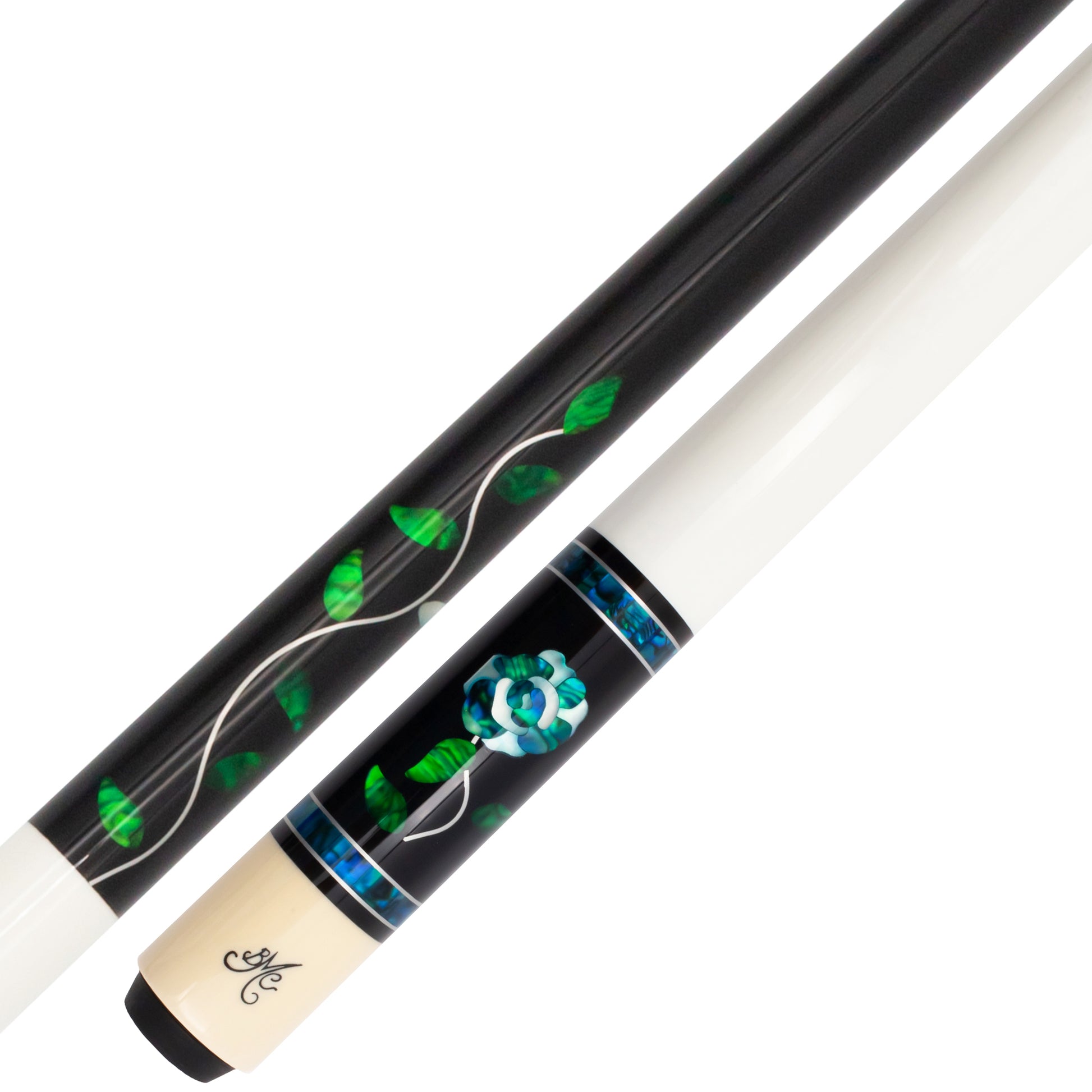 BMC Glass Rose Black and Blue Meucci Pool Cue Forearm and Butt