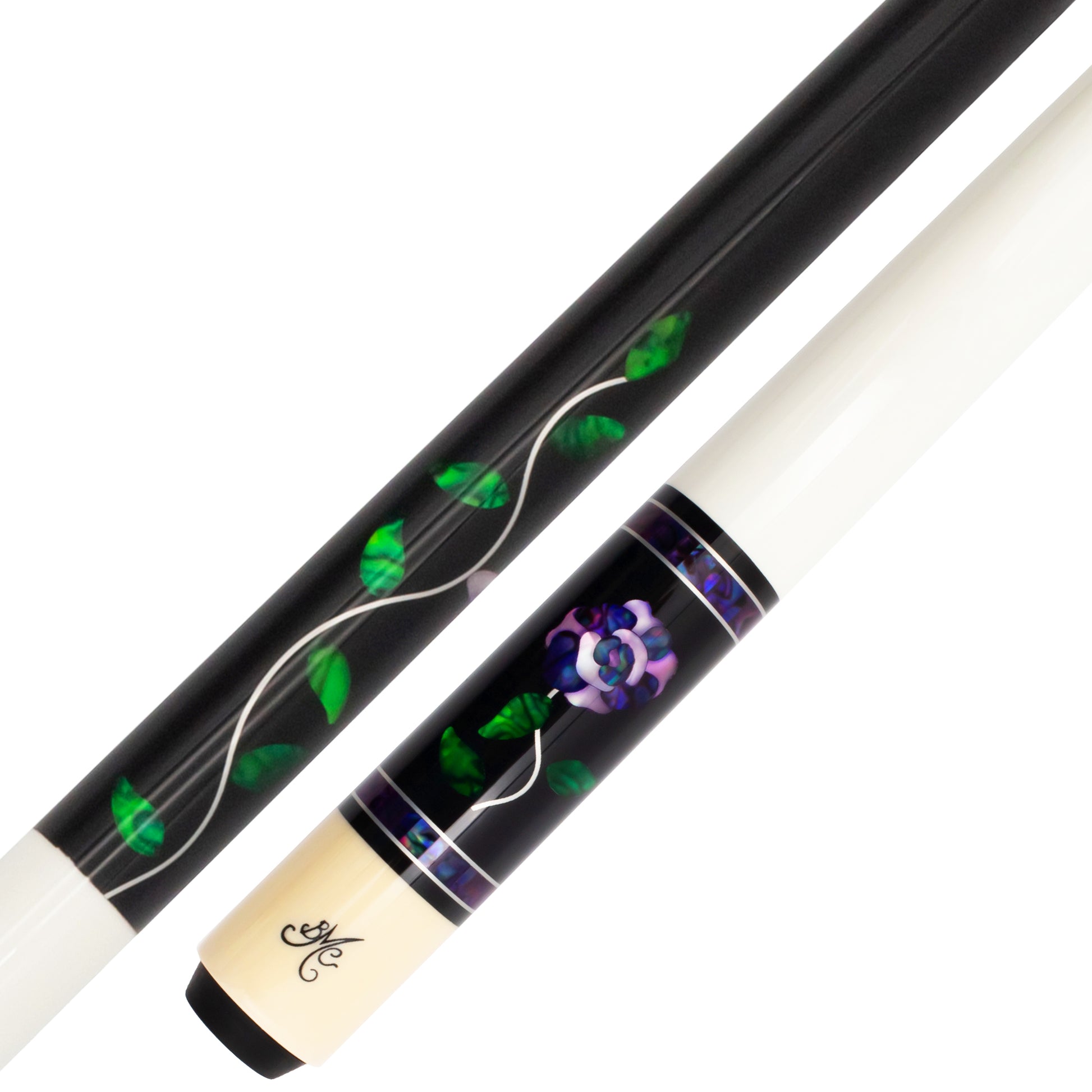 BMC Glass Rose Black and Purple Meucci Pool Cue Butt and Forearm