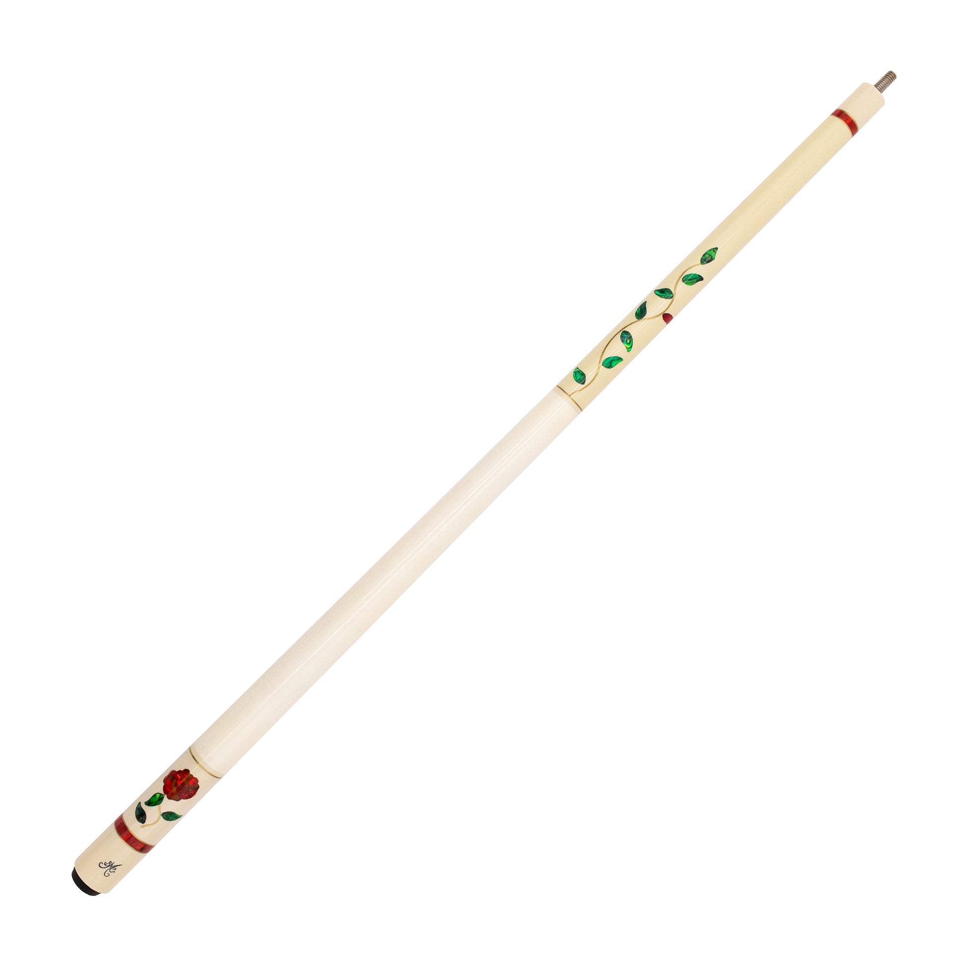 BMC White Glass Rose Meucci Pool Cue Full